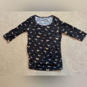 H&M Mama Maternity Top (Black & Butterflies)